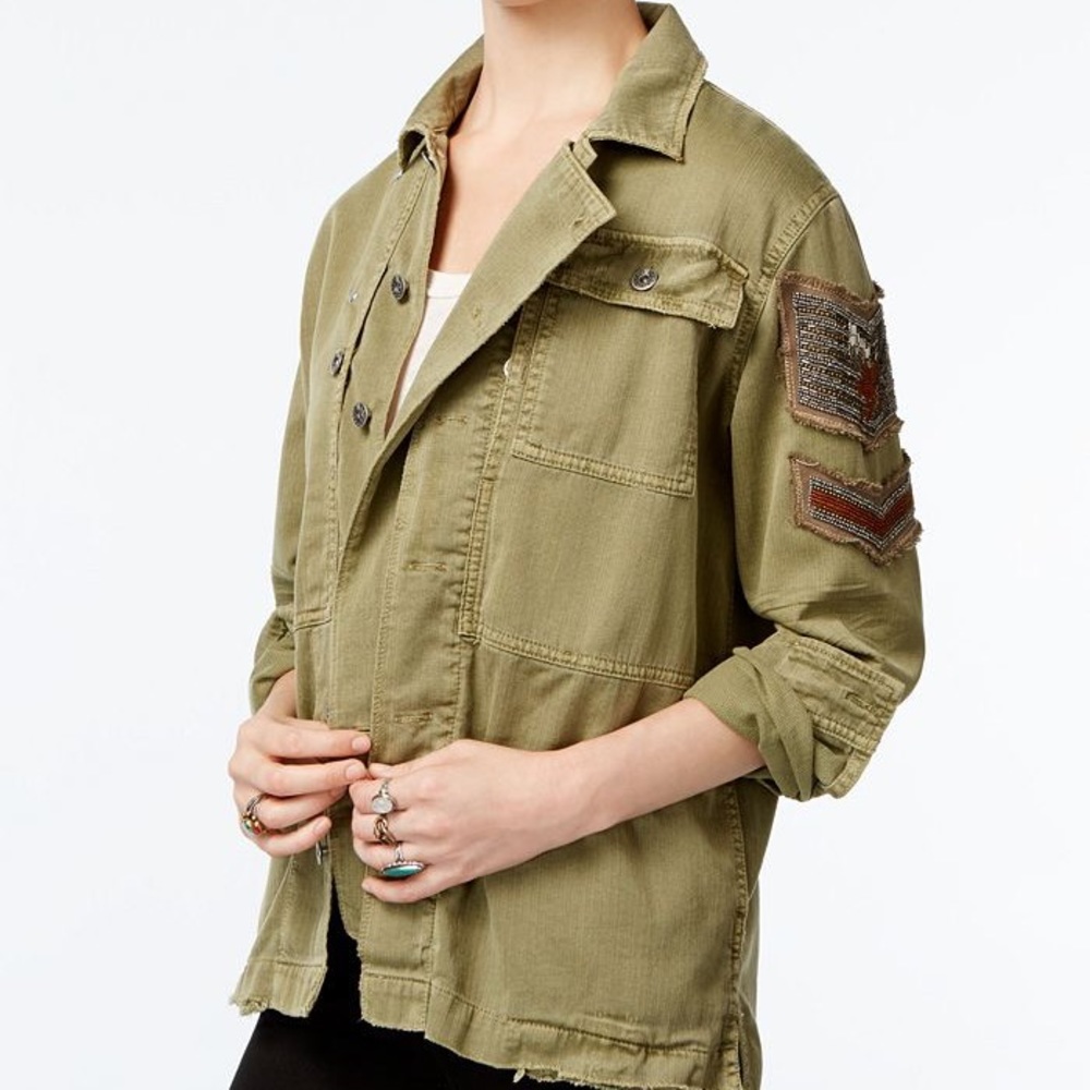 Free People Embellished Military Shirt Jacket